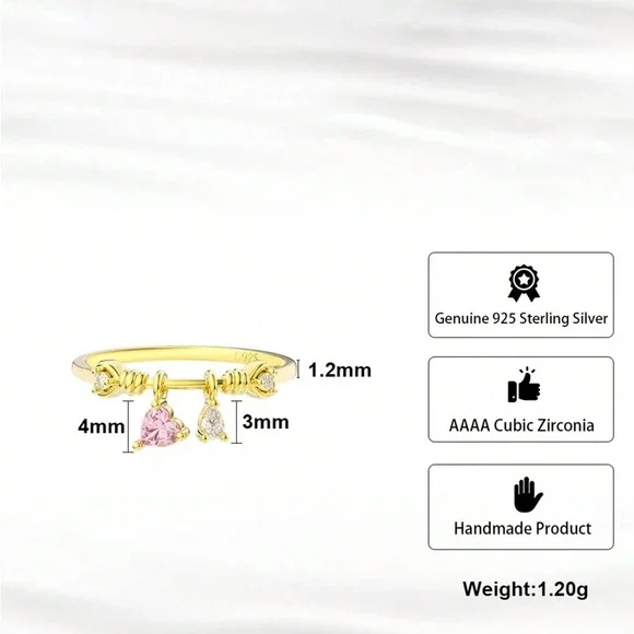 Heart Cut Zirconia Charm Design 925 Sterling Silver Ring - Picture 5 of 10